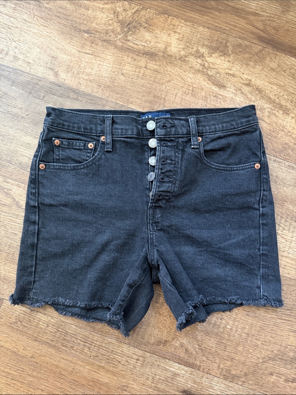GAP Black High-Rise Button-Fly Cutoff Denim Shorts